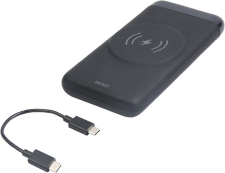 Actual product image Deltaco Powerbank 10,000 mAh, Magnetic, Wireless, 1x USB-A, 1x USB-C - Black (10000 mAh, 10 W)