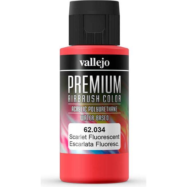 Vallejo, Künstlerfarbe + Bastelfarbe, Premium Airbrush Colors (Fluorescent Scarlet, 60 ml)