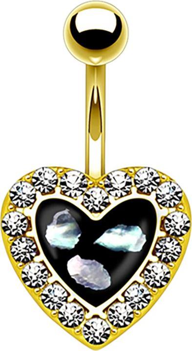 Actual product image Star Piercing Banana with mother-of-pearl insert heart 14k gold-plated (without brass, Organic, Surgical steel 316L)