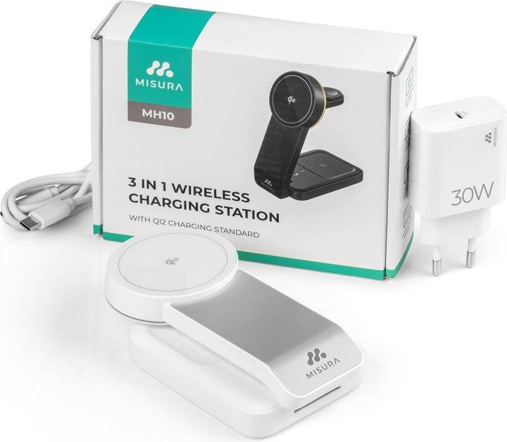 Image du produit Misura MH10 Station de recharge sans fil pliable 3 en 1 - WHITE (30 W)