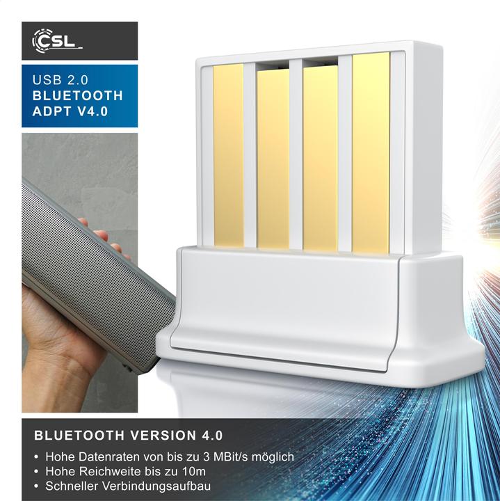 Produktbild CSL USB Bluetooth Adapter, BT4.0 USB Stick, hohe Reichweite, inklusive Treiber Windows 11 kompatibel (Sender & Empfänger)