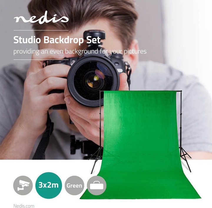 Produktbild Nedis Photo Studio-Hintergrund Set 1,90 x 2,95 m Tragetasche enthalten Stativ enthalten Schwarz 1 S (190 cm, 300 cm)