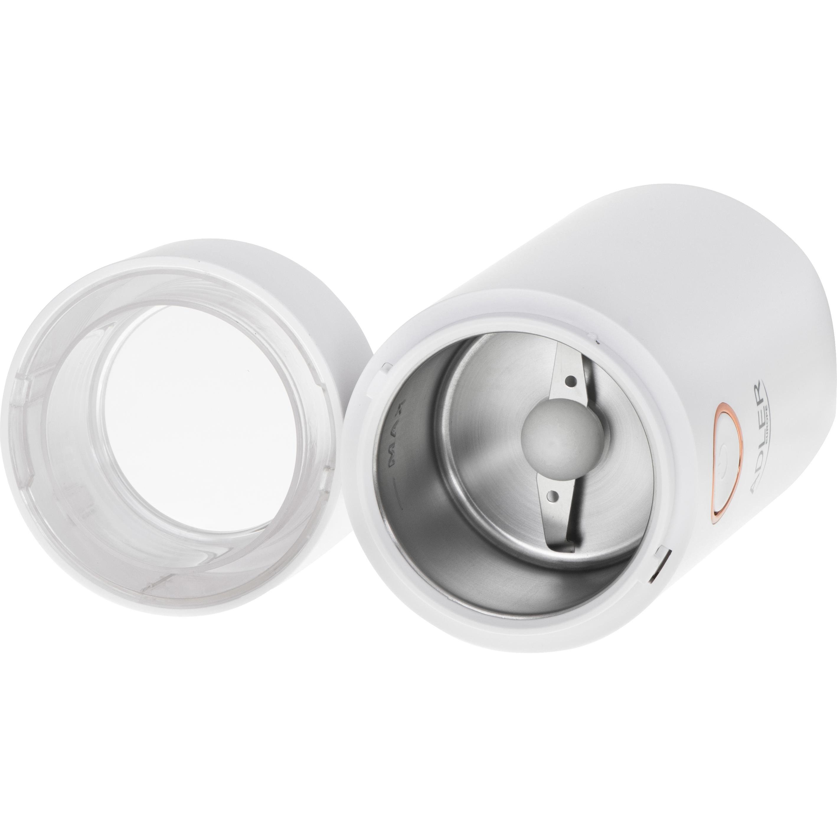 Thumbnail - Adler Coffee grinder AD4446wg 150 W, Coffee beans capacity 75 g, Lid safety switch, Baltas, Kaffeemühle, Weiss