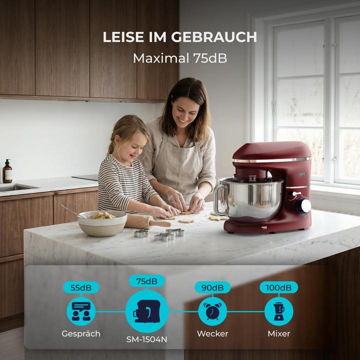 Produktbild Fentic Keukenmachine - 1500W - RVS Mengkom (6,2 L) - Keukenrobot - Mixer met Garde, Deeghaak en Menghaak - (2000 W, 6.20 l)