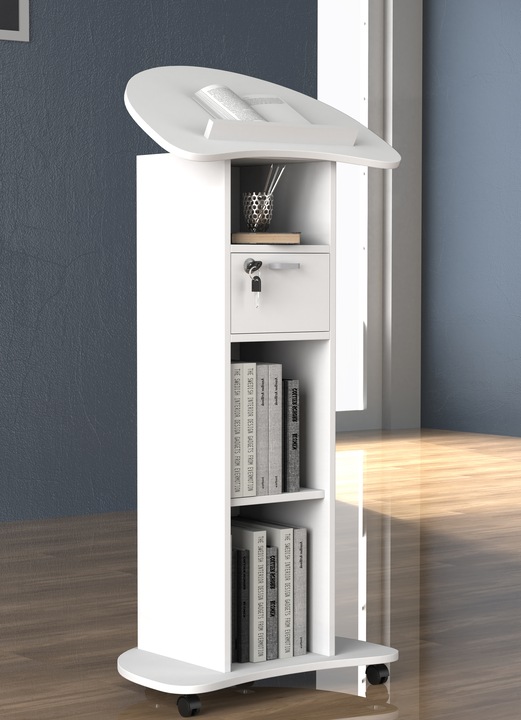 Productafbeelding VCM Houten Staand Bureau Lessenaar Mobiele Staande Tafel Rolbare Wielen Lade Redola (56 x 37 cm)