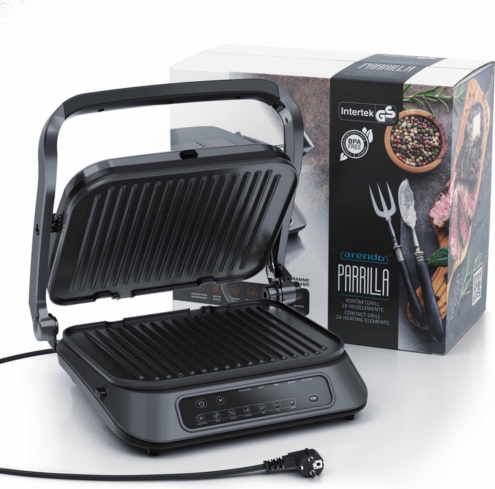 Image du produit Arendo Gril de contact 1900W, contrôle digital, gril de table, appareil à sandwich, plaques amovibles