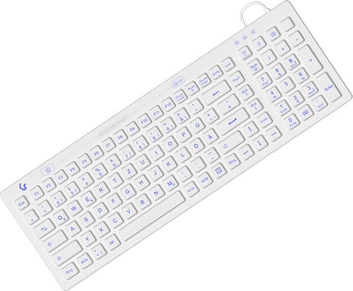 Produktbild KeySonic Industrietastatur, USB, Beleuchtet, Silikon, weiss, Wasser und Staub geschützt IP68, DE (DE, Kabelgebunden)