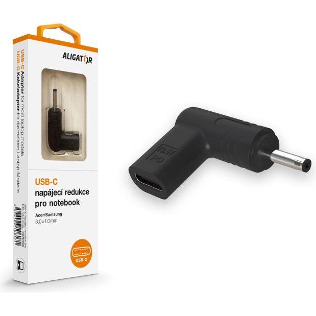 Aligator USB-C Netzteil 3,0 x 1,0 mm für Acer/ Samsung Laptops, Alimentatore per notebook, Nero