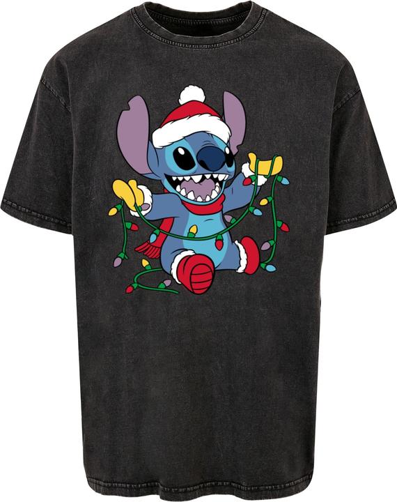 Absolute Cult Lilo And Stitch - Christmas Lights Acid Washed Oversized Tee - 114345 (M)
