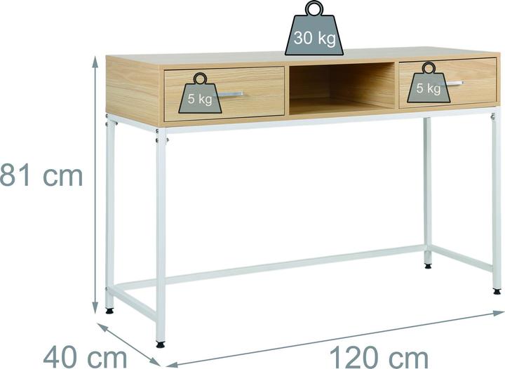 Actual product image Relaxdays Konsolentisch 2 Schubladen offenes Fach (120 x 40 x 80 cm)