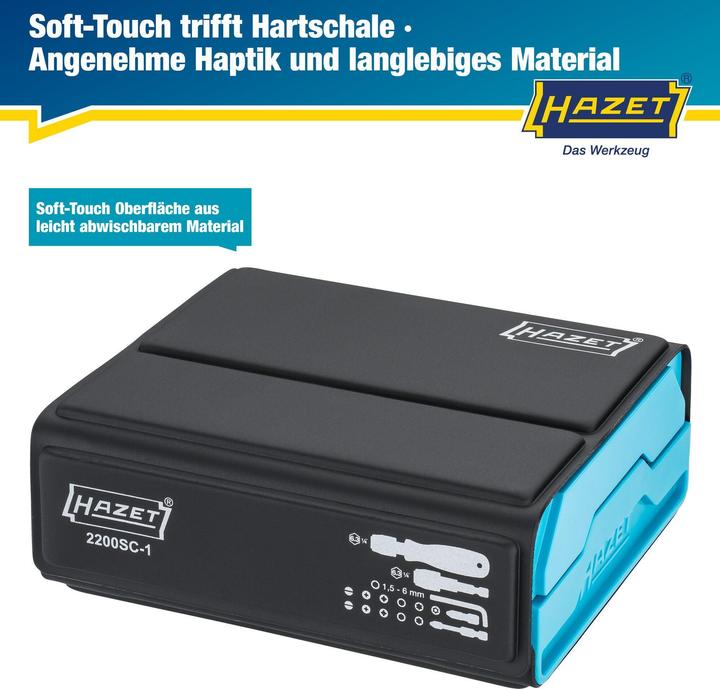 Produktbild HAZET SmartCase Bit Satz 2200SC-1 ∙ Sechskant6,3 (1/4 Zoll) ∙ Schlitz Profil, Kreuzschlitz Profil P… (Kreuz Pozidriv PZ, Kreuz Phillips PH, Schraubschlitz, Innensechsrund TX, Innensechskant)