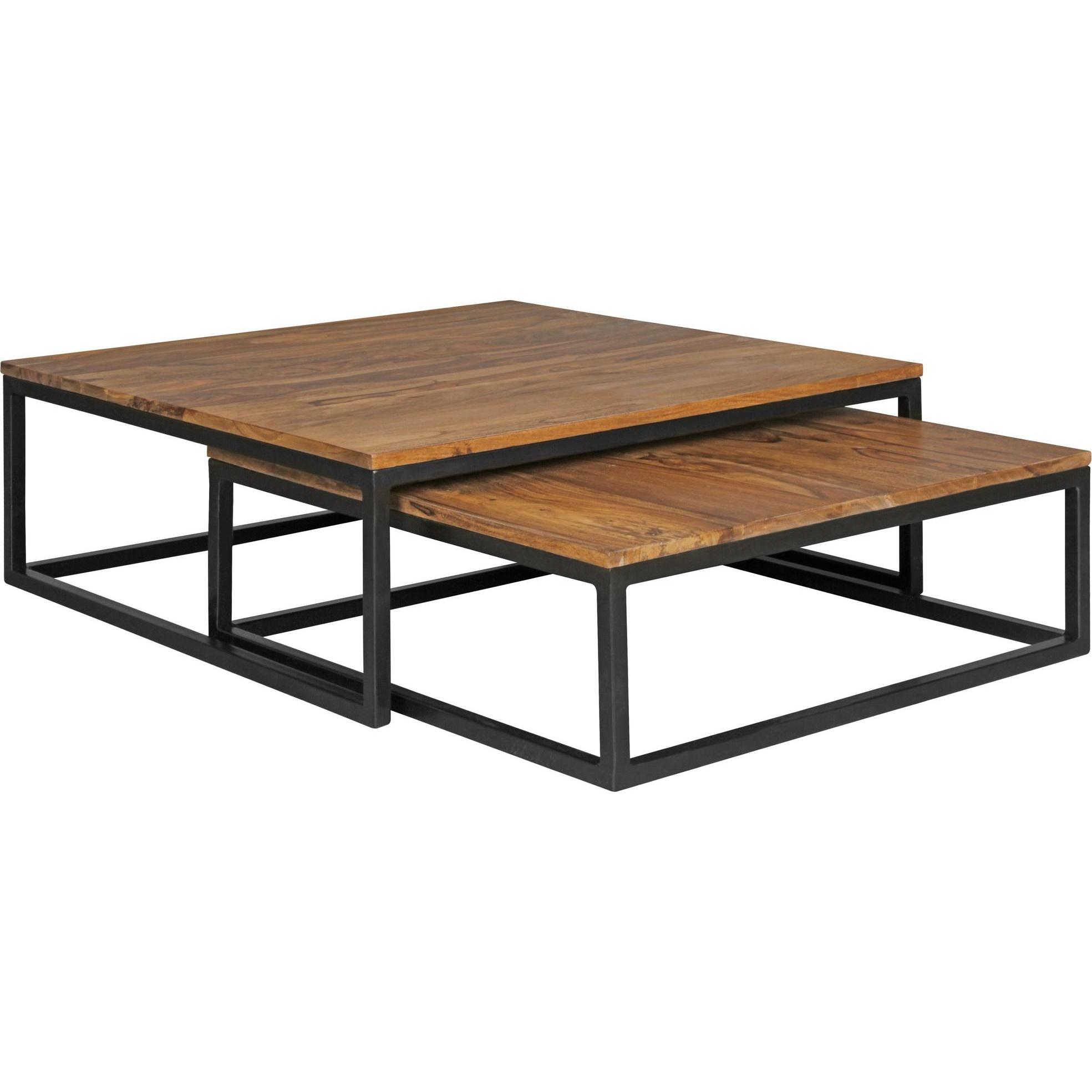 FineBuy, Couchtisch + Beistelltisch, Satztisch Braun (75 x 27 x 75 cm)