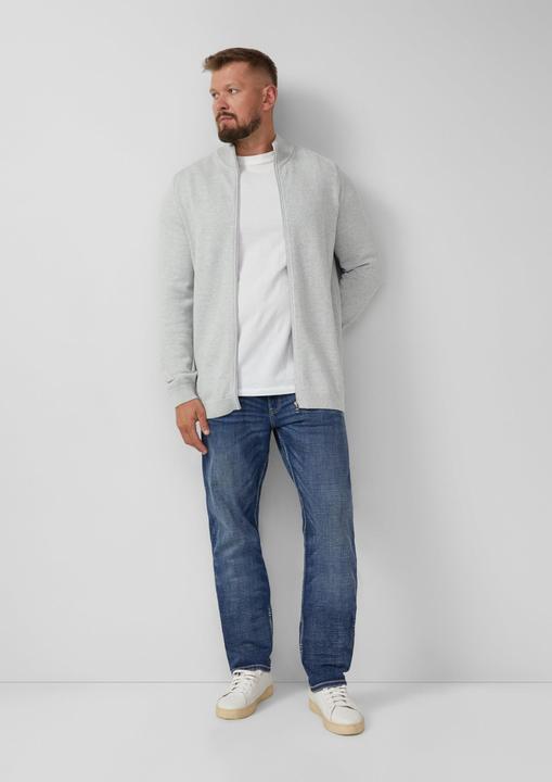Produktbild s.Oliver Strickjacke Baumwoll-Strickjacke mit Stehkragen und Logo-Patch (XXL)