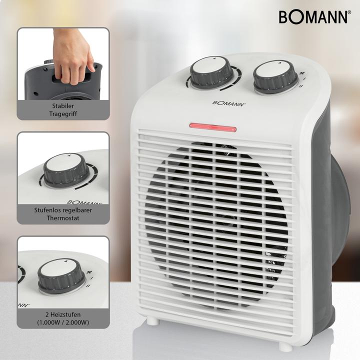 Actual product image Clatronic Bomann fan heater, maximum 2,000 watts power, 2 power levels, thermostat, cold level, contro... (2000 W)