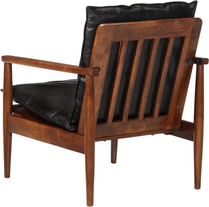 Productafbeelding VidaXL Fauteuil zwart echt leer en massief hout acacia, kleur