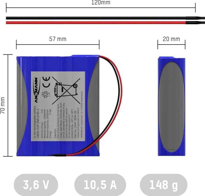 Image du produit Ansmann Pack de batteries Li-Ion 1S3P (1 pcs, 18650, 10500 mAh)