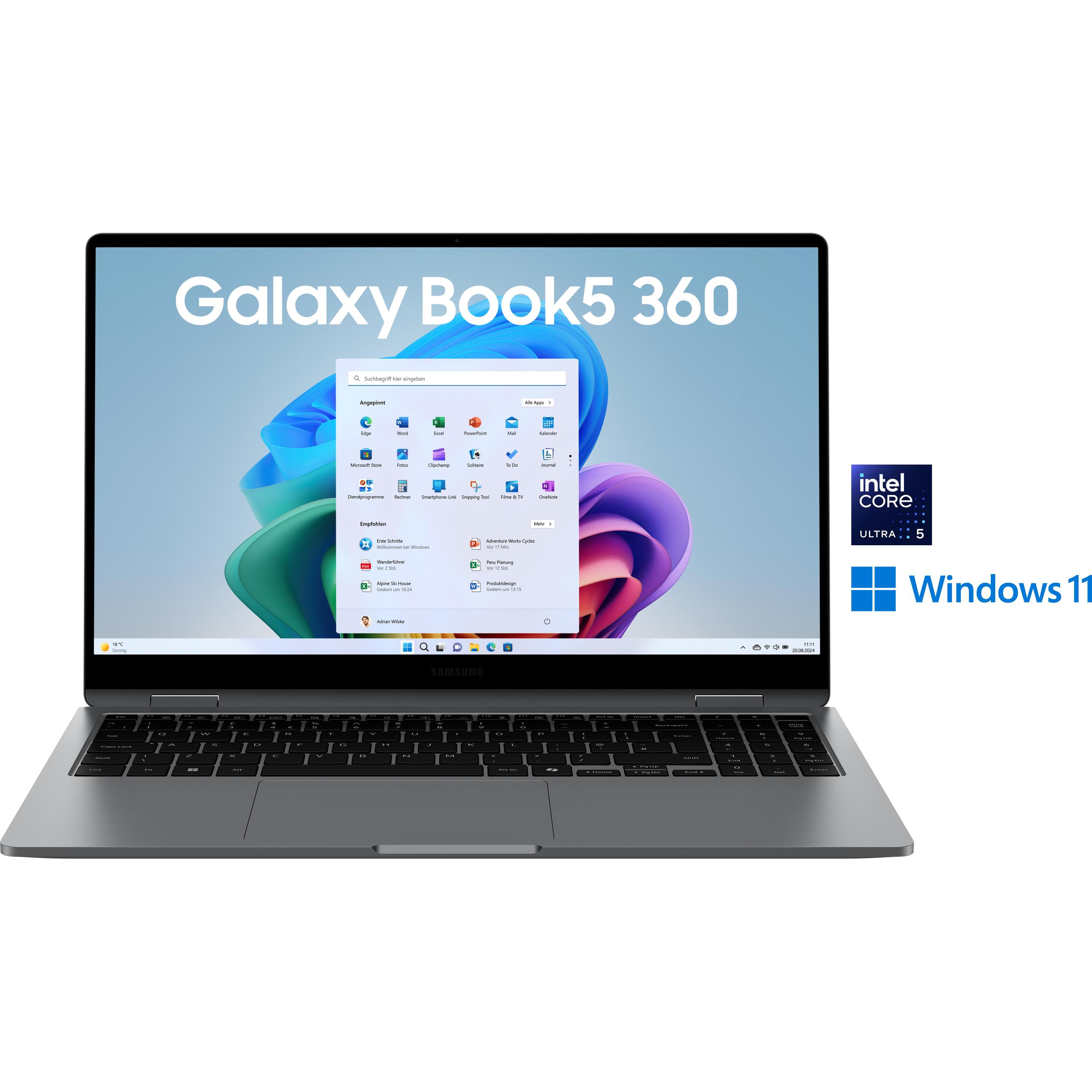 Samsung Galaxy Book5 360 (15.60", Intel Core Ultra 5 226V, 16 GB, 512 GB, DE), Notebook, Grau