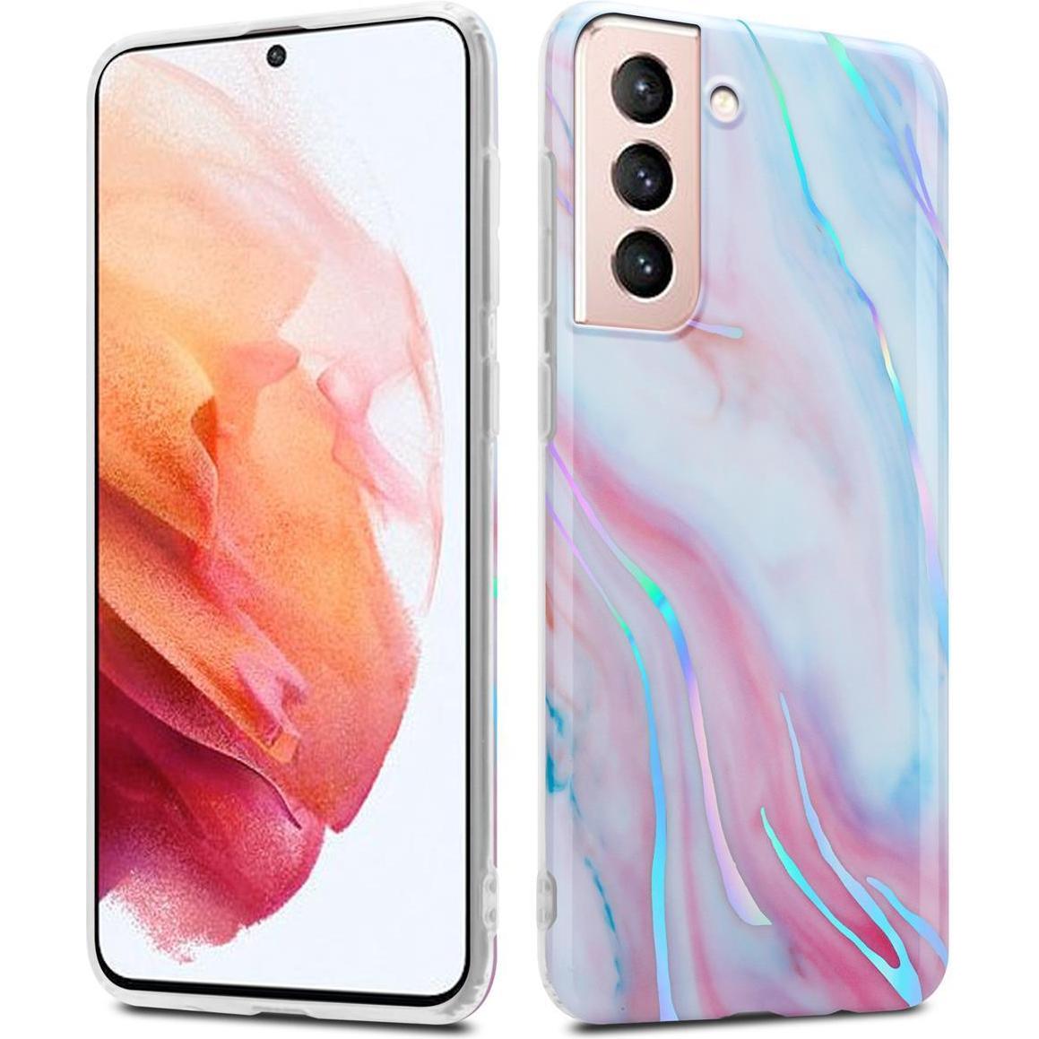 Cadorabo IMD TPU Bunter Marmor Cover (Samsung Galaxy S21 5G), Smartphone Hülle, Weiss