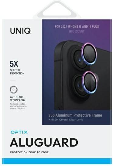Actual product image Uniq Optix Aluminium Camera Lens Protector iPhone 16 6.1" / 16 Plus 6.7" iridescent szkło na obiekty (1 pcs., Apple iPhone 16, Apple iPhone 16 Plus)