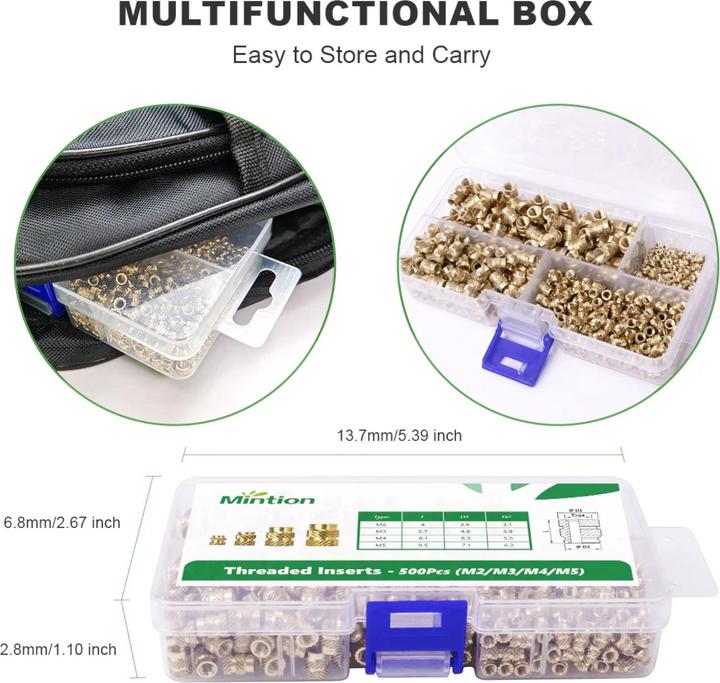 Immagine prodotto Purecrea Gewindeeinsätze M2–M5 Messing Insert 500 Stück für 3D-Druck extra belastbar