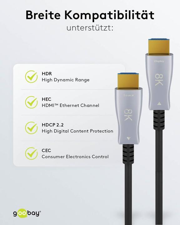 Image du produit Goobay Series 2.1 Optical Hybrid Ulra High-Speed HDMI™ Cable with Ethernet (AOC), 100 m, Black - High-Grade (100 m)