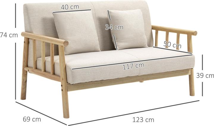Produktbild Homcom 2 Sitzer Sofa Polyester, Gummiholz Beige (2-Sitzer)