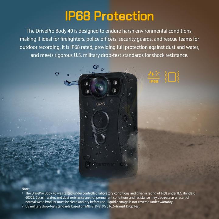 Actual product image Transcend Bodycam DrivePro 40 128GB 1440p,2K,QHD,60FPS (Bluetooth, Rechargeable battery, Wi-Fi, 2K)