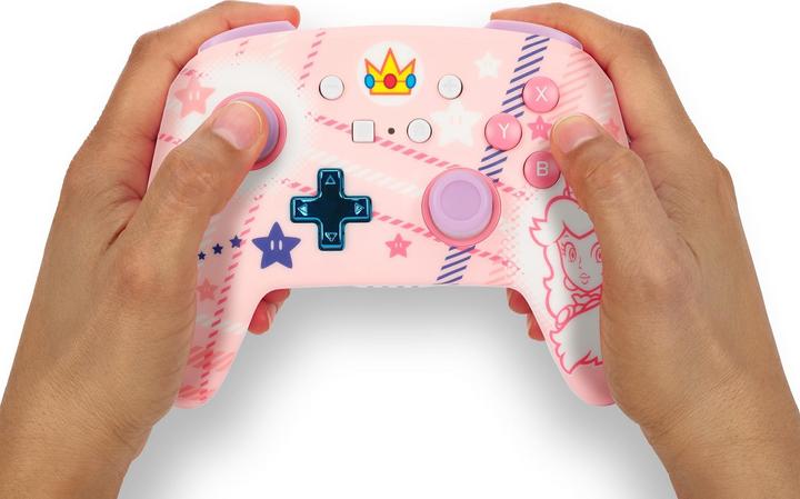 Actual product image PowerA Enhanced Wireless Controller Princess Peach Plaid (Switch, Switch Lite, Switch OLED)