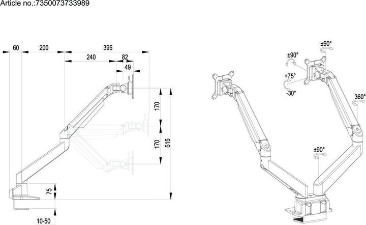 Actual product image Multibrackets HAGOR M - Mounting kit for 2 monitors (fully movable, adjustable double (Table, 32", 10 kg)