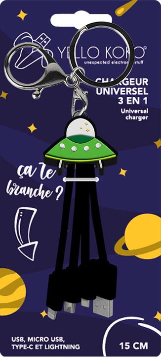 Produktbild Yello koko 3-in-1-Kabel Andy USB-C/Micro-USB/Lightning auf USB-A Untertasse Schlüsselanhänger-Format (0.15 m)