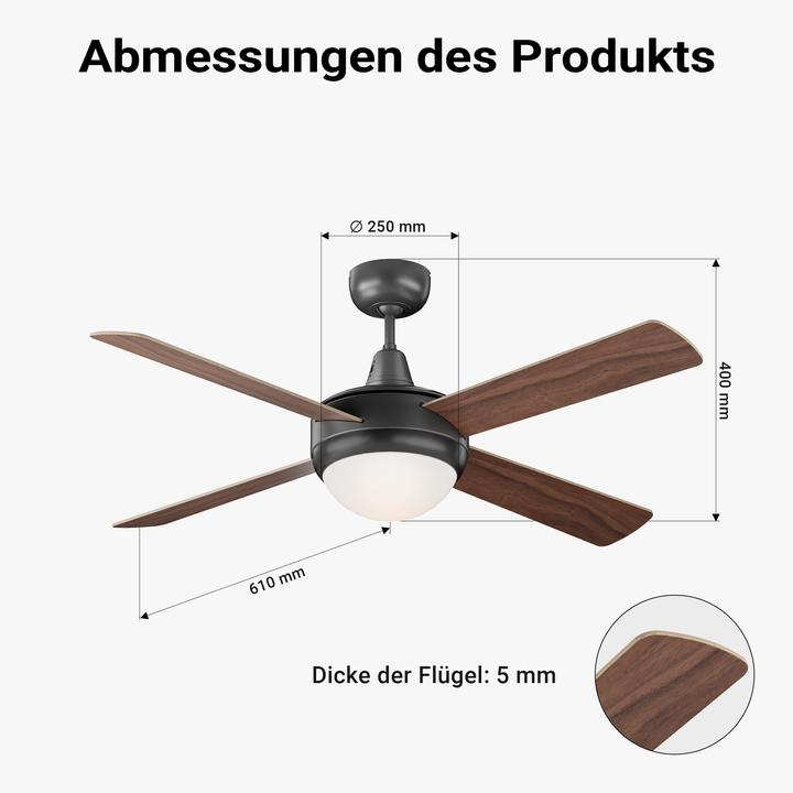Image du produit Wiltec Ventilateur de plafond Ø122cm Ventilateur 53W Ventilateur de plafond Lampe Télécommande (55 dB)