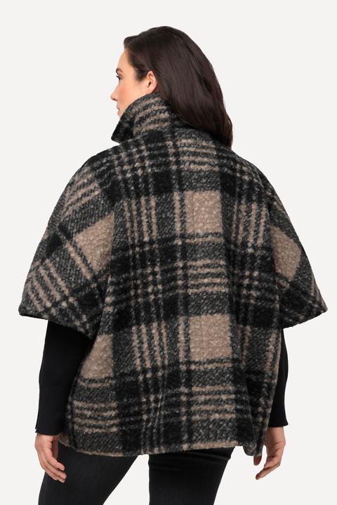 Immagine prodotto Ulla Popken Poncho a quadri in tessuto bouclé con collo alto e cerniera a doppio cursore (50, 52, 54, 56)