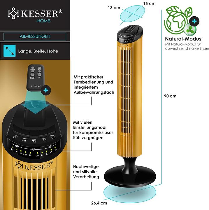 Produktbild Kesser Turmventilator mit Fernbedienung, 90cm, Gold (51.50 dB)