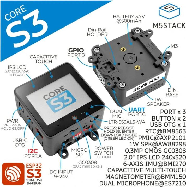 Image du produit M5Stack Kit de développement CoreS3 ESP32S3 loT