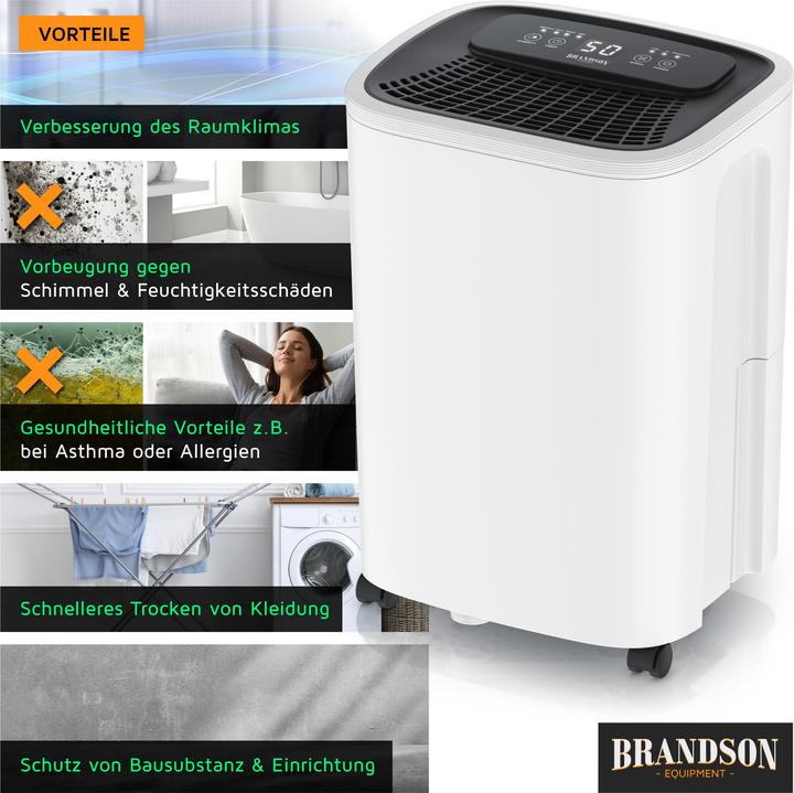 Produktbild Brandson Luftentfeuchter mit Kompressor, 10L pro 24h, Dehumidifier elektrisch, für 40 m³ Räume, Tank 2,3 L (20 m², 10 l/24h)