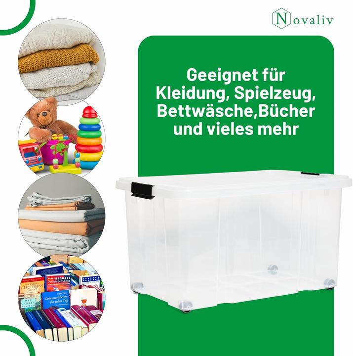Produktbild Novaliv Aufbewahrungsbox mit Deckel Gross 55L transparente Nestbar stapelbare Plastikbox mit Clipvers (40 cm, 55 l, 1x)