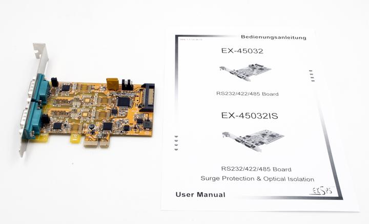 Produktbild Exsys 2S Seriell RS-232/422/485 PCIe Karte, POS einstellbar (FTDI Chip-Set)