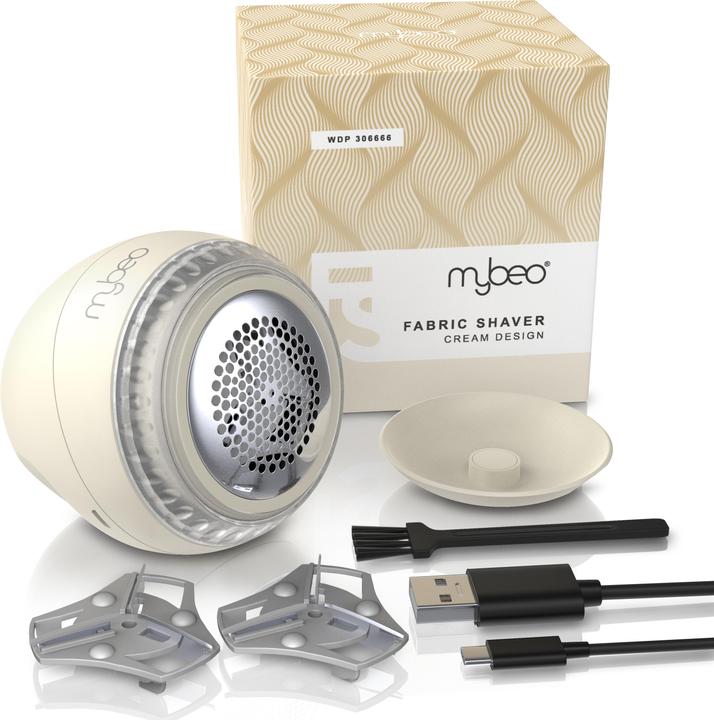 Actual product image Mybeo Lint shaver, electric rechargeable lint remover beige, safety switch, for clothing & upholstery