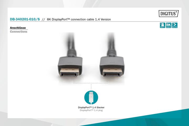 Produktbild Digitus 8K DisplayPort Anschlusskabel 1.4 Version (1 m, DisplayPort, 1.4)