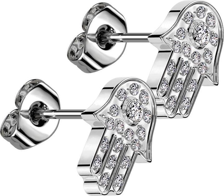 Actual product image Star Piercing Threadless Ohrstecker silber Hamsa silber Kristalle silber (without brass, Titanium)