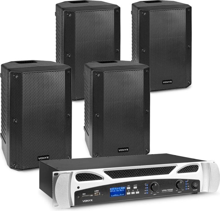 Actual product image Vonyx Set with 4x VSA10P Passive speakers and amplifier - Bluetooth - 500W - 10 inches (Passive, 1x 800 W)