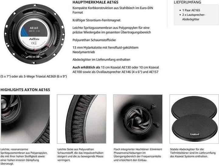 Actual product image Axton AE165 16.5 cm 6.5 2-way coax system