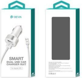 Produktbild Devia Smart Series Dual USB Car Charger Suit with Lightning Cable (MFi)(2.4A,2USB) white