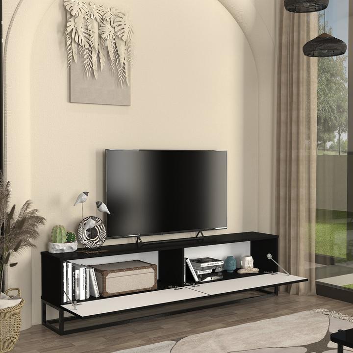 Produktbild En.Casa TV-Lowboard Verpsboga langes Gestell 180x32x47 cm Schwarz (180 x 31.50 x 46.50 cm)