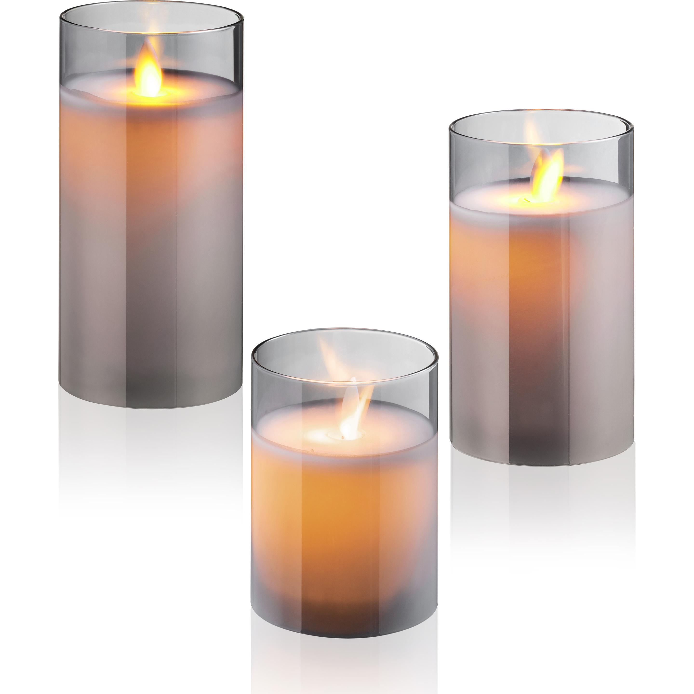 Enne Interior, Candela a LED, Lumina LED candles 3-set, smoked glass, 10/12.5/15 cm (3 x)