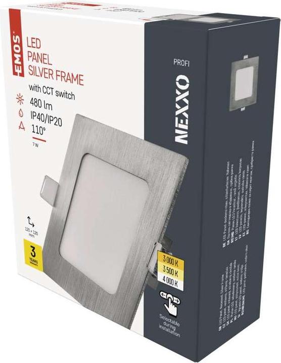 Produktbild Emos LED-Einbauleuchte NEXXO, quadratisch, silber, 7W, mit change CCT (480 lm)