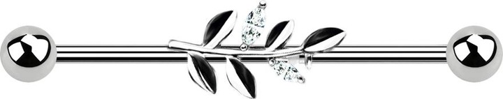 Produktbild Star Piercing Barbell silber mit Olivenblatt (Chirurgenstahl 316L, Messing)