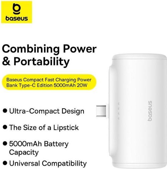 Actual product image Baseus Compact Series Fast Charging USB-C Powerbank 20W (5000 mAh, 20 W, 18.50 Wh)