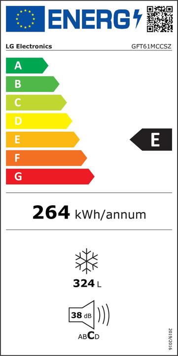 Energie-Label LG FRITSTÅENDE FRYS, 186 CM, SORT (Freistehend, 324 l)