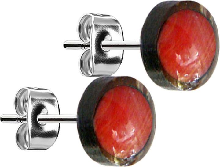 Immagine prodotto Star Piercing Orecchini in argento in legno di cocco con finto corallo rosso (senza ottone, Organico, Acciaio chirurgico 316L)